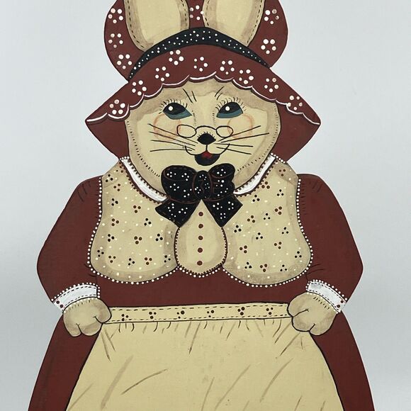 Vtg 80s Hand Painted Wooden Rabbit Bunny Figure Kitschy Folk Art Cottage Prim - Picture 3 of 11